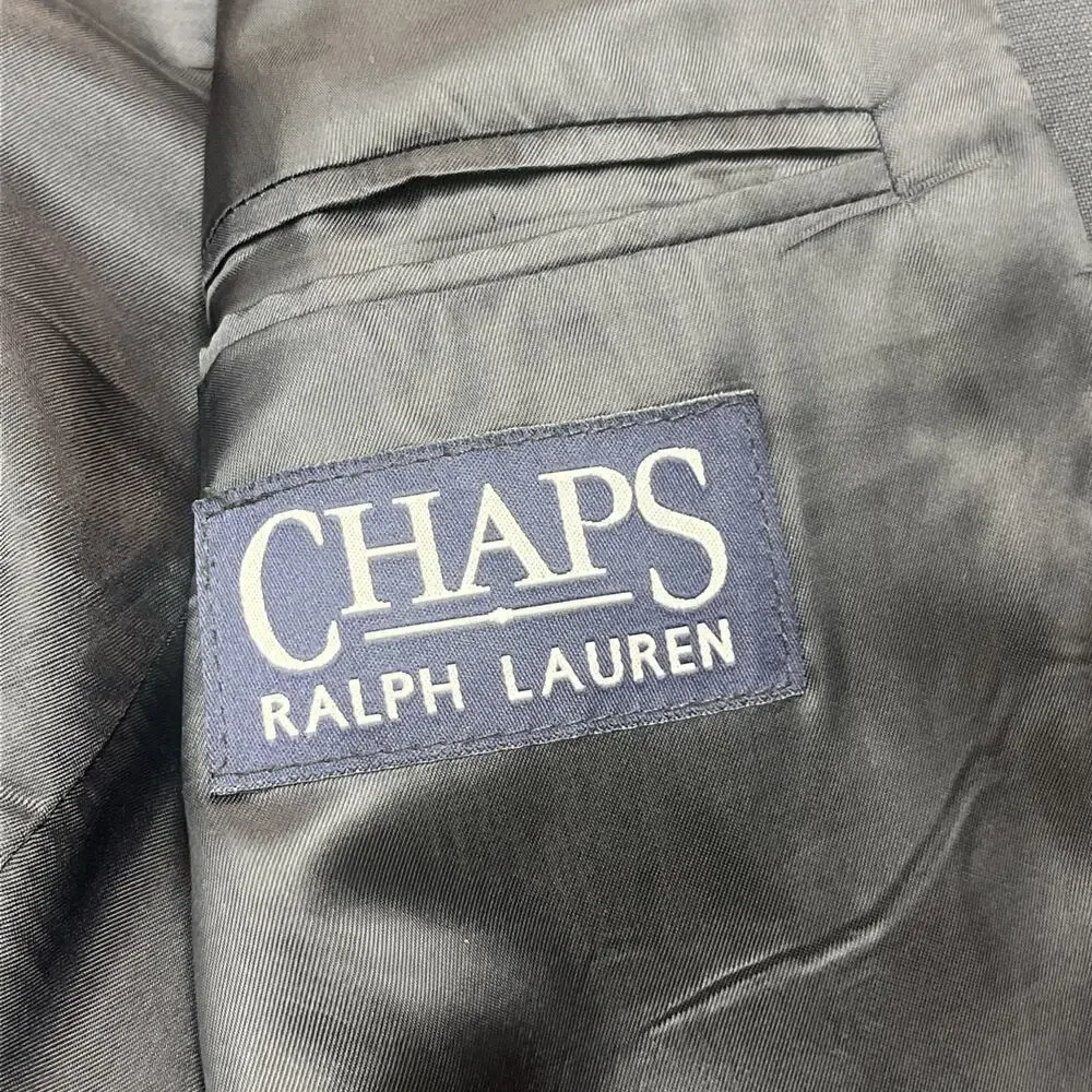 VTG Chaps Ralph Lauren Wool Cashmere Blazer Jacket Mens 43R Navy Blue Windowpane